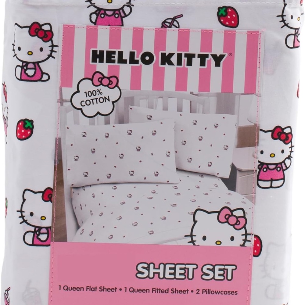 Hello kitty strawberry milk bed sheets Queen